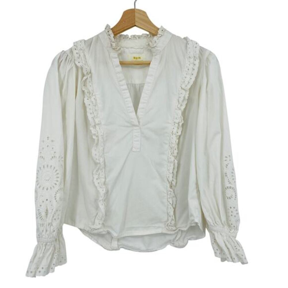 Anthropologie Maeve Ruffled Eyelet Blouse Top White - Picture 2 of 5